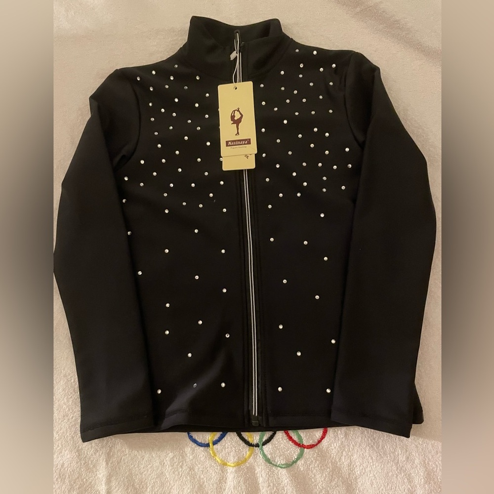 Black figure skating fleece lined jacket with crystals